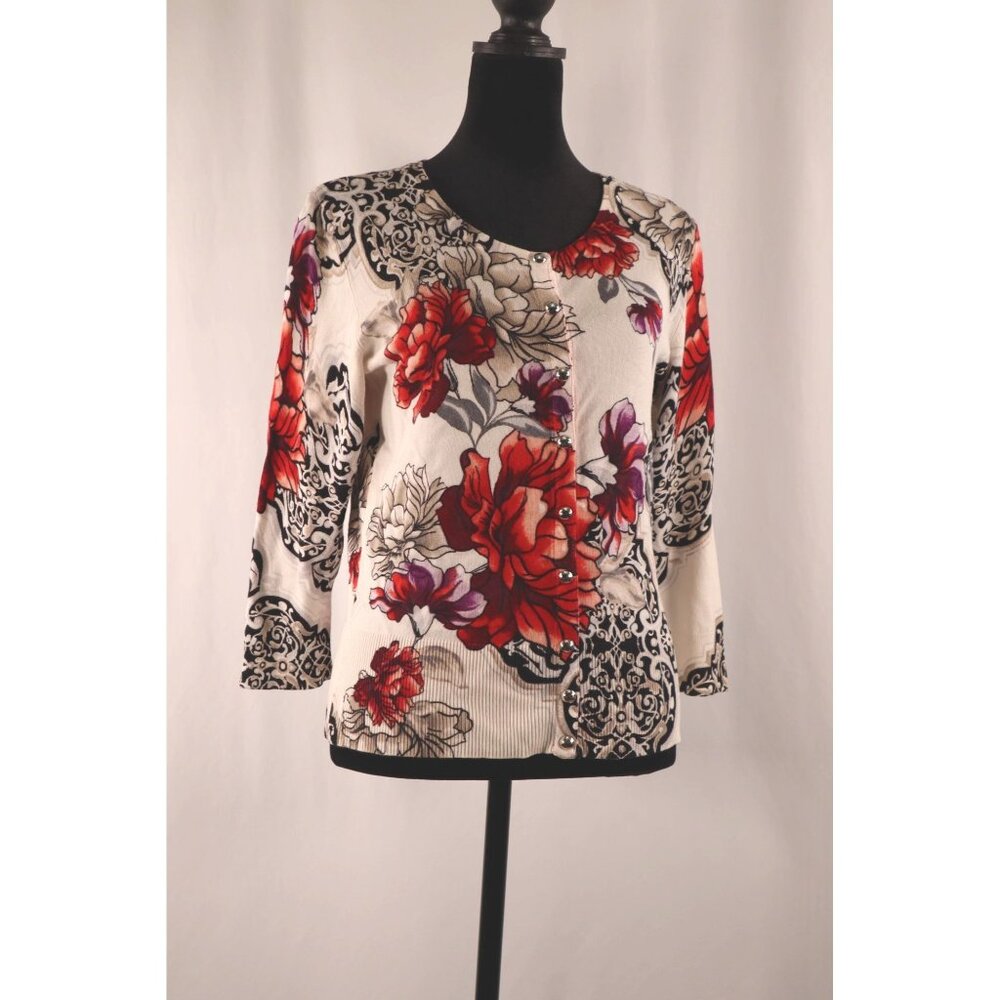 White House Black Market Floral Cardigan Size Medium